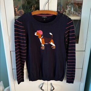 Talbots sz P Navy Sweater with Rainy Day Beagle Design euc